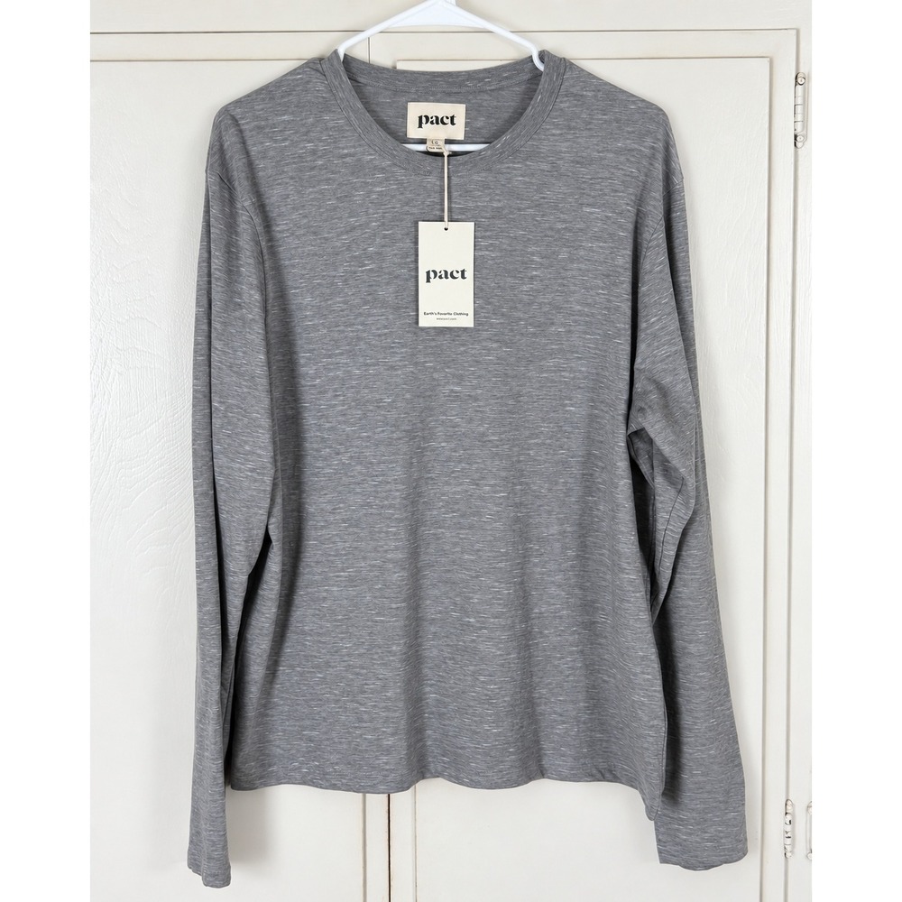 Pact Mens Organic Cotton Long Sleeve Crewneck T-Shirt Grey L NEW